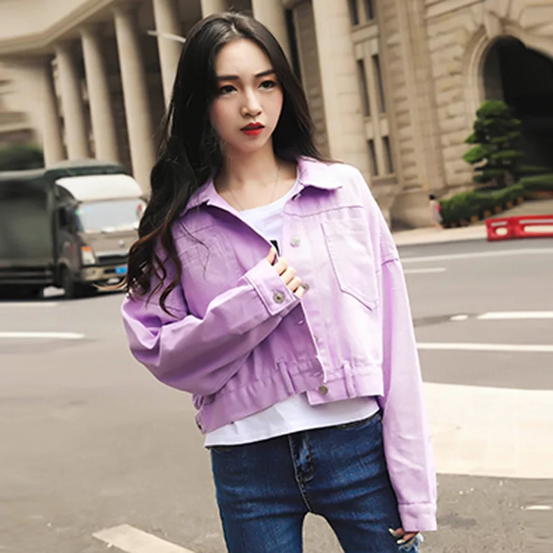 price cut  Fitaylor 2020Candy Colored Denim Jacket Women Oversize Long Sleeve With Lapel Pocket Loose Female J