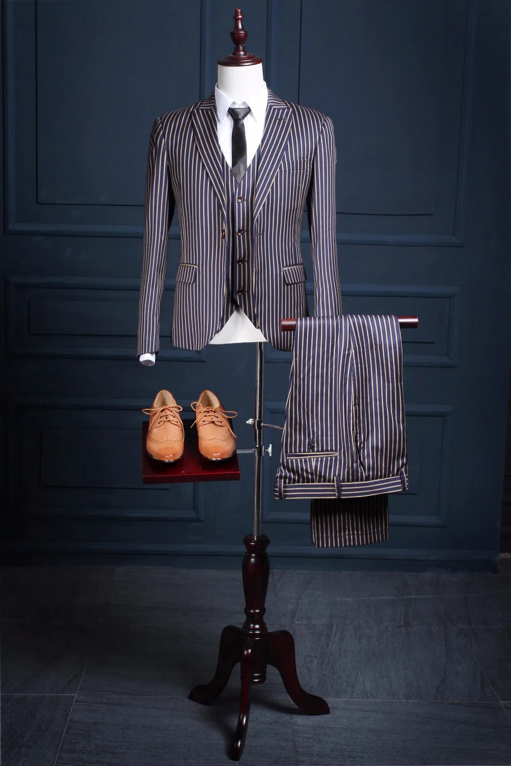 2017 Latest Coat Pant Designs Navy Blue Pattern Stripes font b Men b font font b