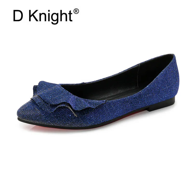 New Fashion Ruffles Pointed Toe Shallow Mouth Women Canvas Flats Ladies Casual Slip-on Flat Ballerinas Shoes Big Size 36-42 | Обувь