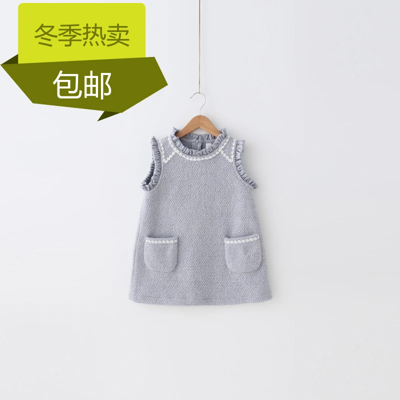 

Girls dress red bayberry kids 2016 winter new lady fan fold collar woolen vest  dress
