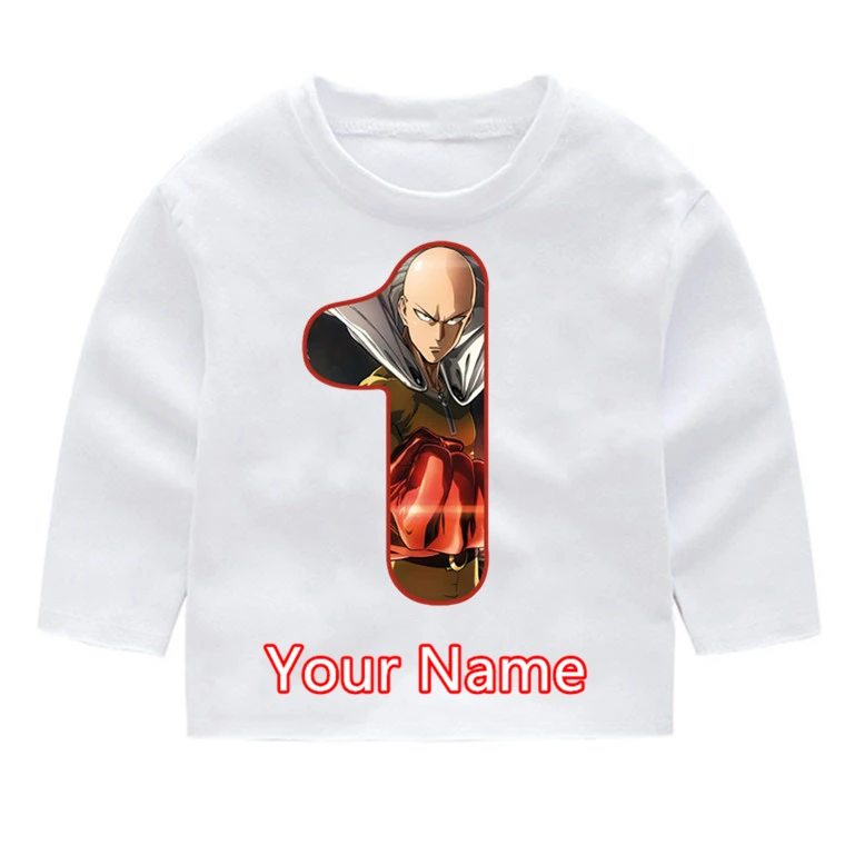 Детские хлопковые футболки с длинными рукавами и принтом «One Punch Man» для дня рождения Детские осенние Топы с длинными рукавами, кофта с капюшоном для маленьких девочек - Цвет: P259-1N