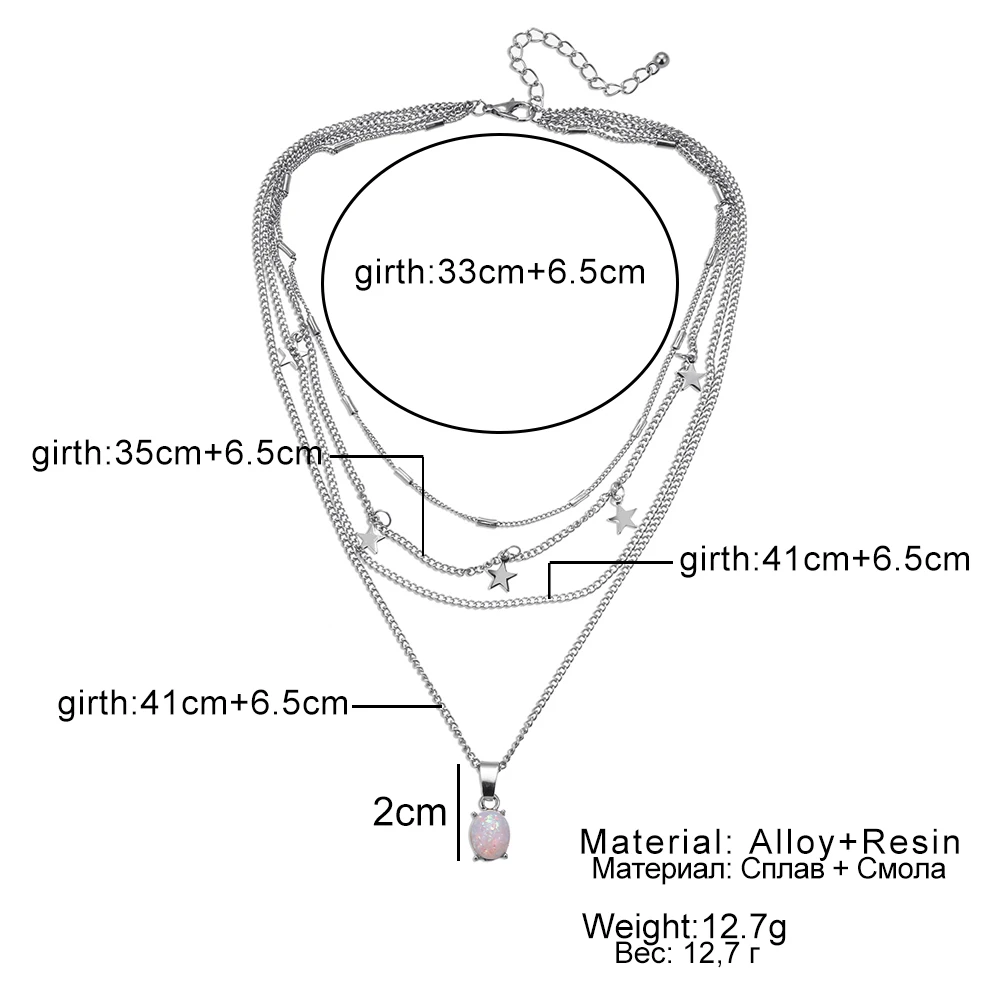 Богемное модное многослойное женское ожерелье с пятиконечной звездой, Серебряное колье с цветным камнем, модные вечерние ювелирные изделия, Новинка