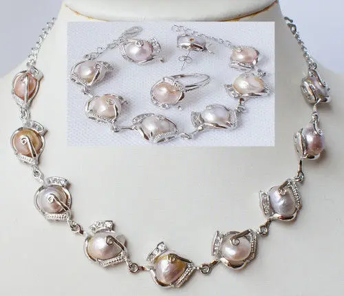 

Hot sell Noble- shippingFashion jewellery freshwater pearl necklace bracelet earring ring set (A0423)