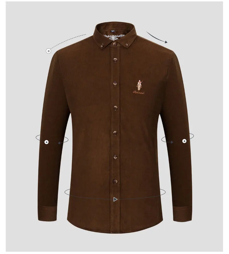 Casual Men's Standard-fit Long-Sleeve Corduroy Shirt Cotton Classic Button-Down Silhouette Embroidered Mens Dress Shirts 6001 (3)
