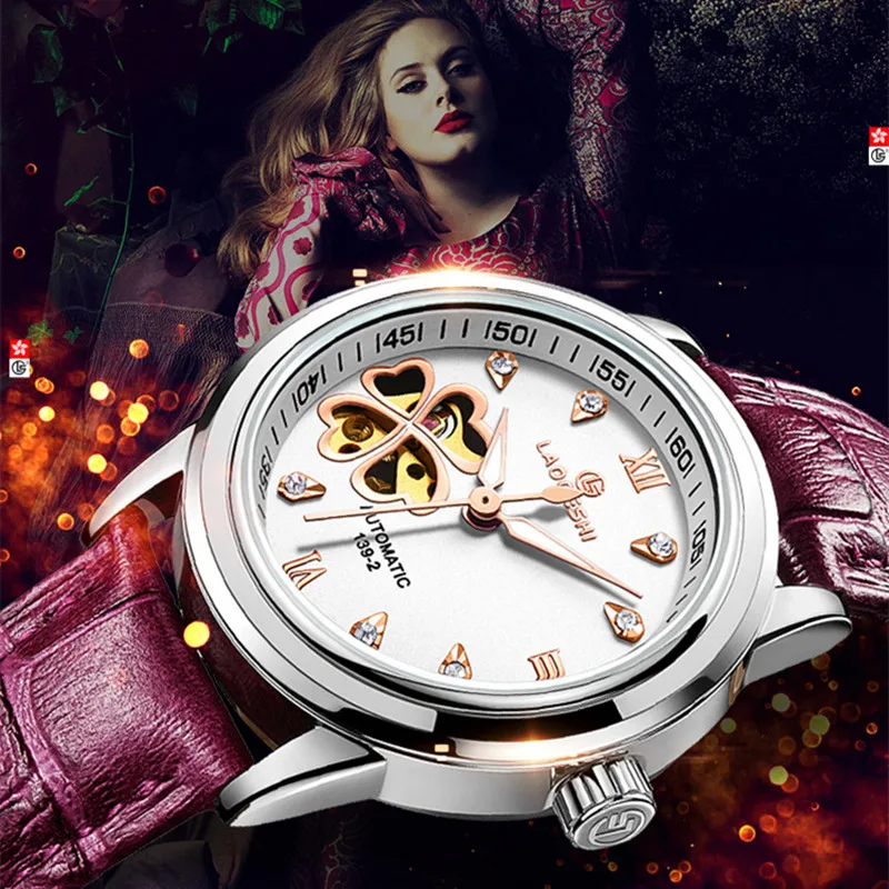 

montres femmes Automatic sapphire Watch women Skeleton Mechanical Leather Clock fashion business female waterproof women Watch
