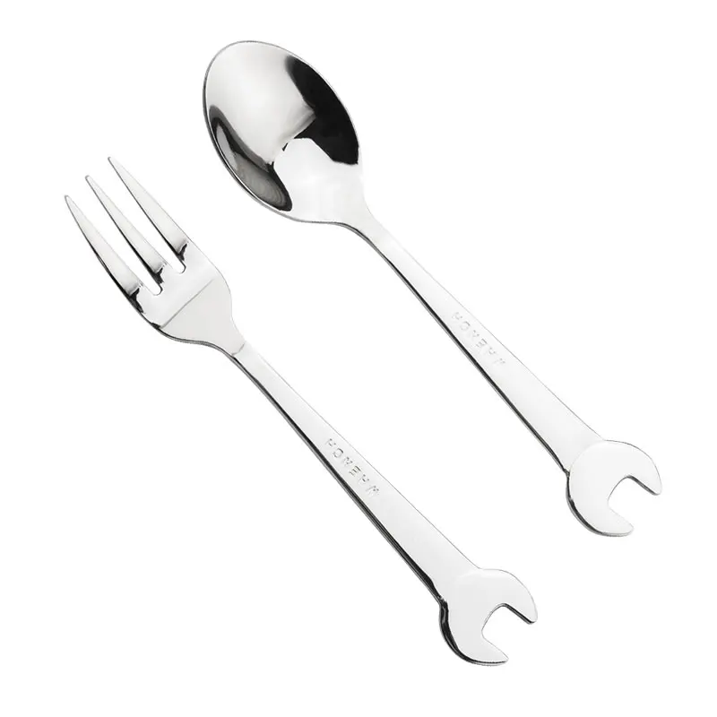 

Stainless Steel Spanner Spoon and Fork Coffee Tea Spoon Dessert Snack Fork Spoon Creative Fruit Forks Home Kitchen Flatware