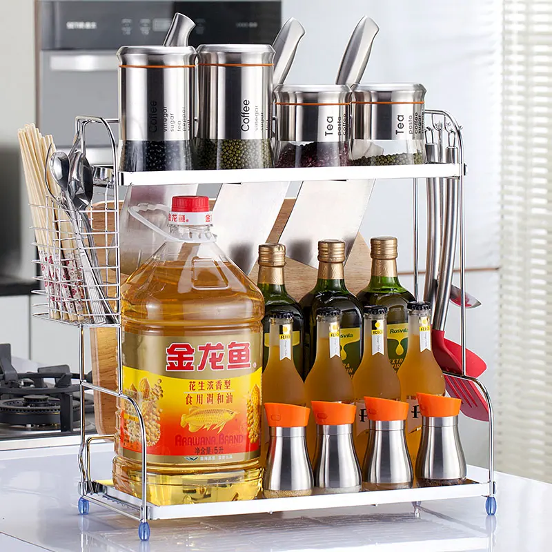  Kitchen shelf vertical metal 2 layer seasoning rack knife stand chopsticks spoon scoop rack tablewa - 32918569191