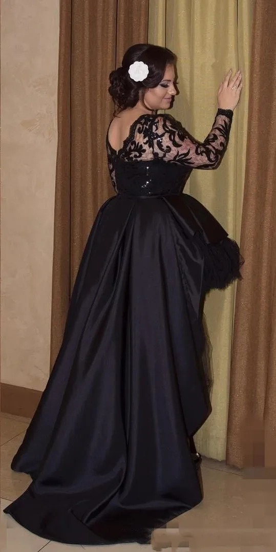 2017-High-Low-Black-Prom-Dresses-Plus-Size-Lace-Ruffles-Long-Vestidos-De-Fiesta-Formal-Party (1)