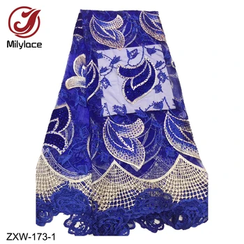 

Quality Velvet Lace Fabric with Color Stone French Nigerian Embroidered Tulle Lace Fabrics Guipure African Lace Fabric ZXW-173