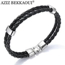 AZIZ BEKKAOUI 8 цветов Мужской браслет коричневый Черная Плетеная кожа браслеты для мужчин застежка из нержавеющей стали ювелирных изделий подарок