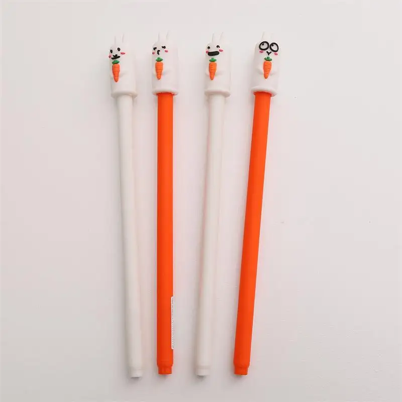 

2X Cute Rabbit Love Carrot Silicone Gel Pen Rollerball Pen School Office Supply Student Stationery 0.5mm Black Ink