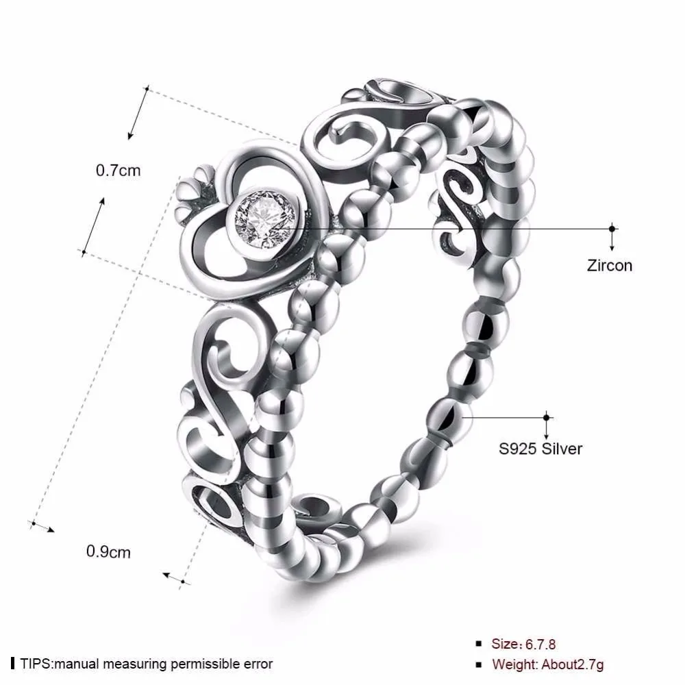 925 Sterling Silver Ring Love Crown Cubic Zirconia Party Jewelry Rings For Women 10th Anniversary Gift(JewelOra RI102604)