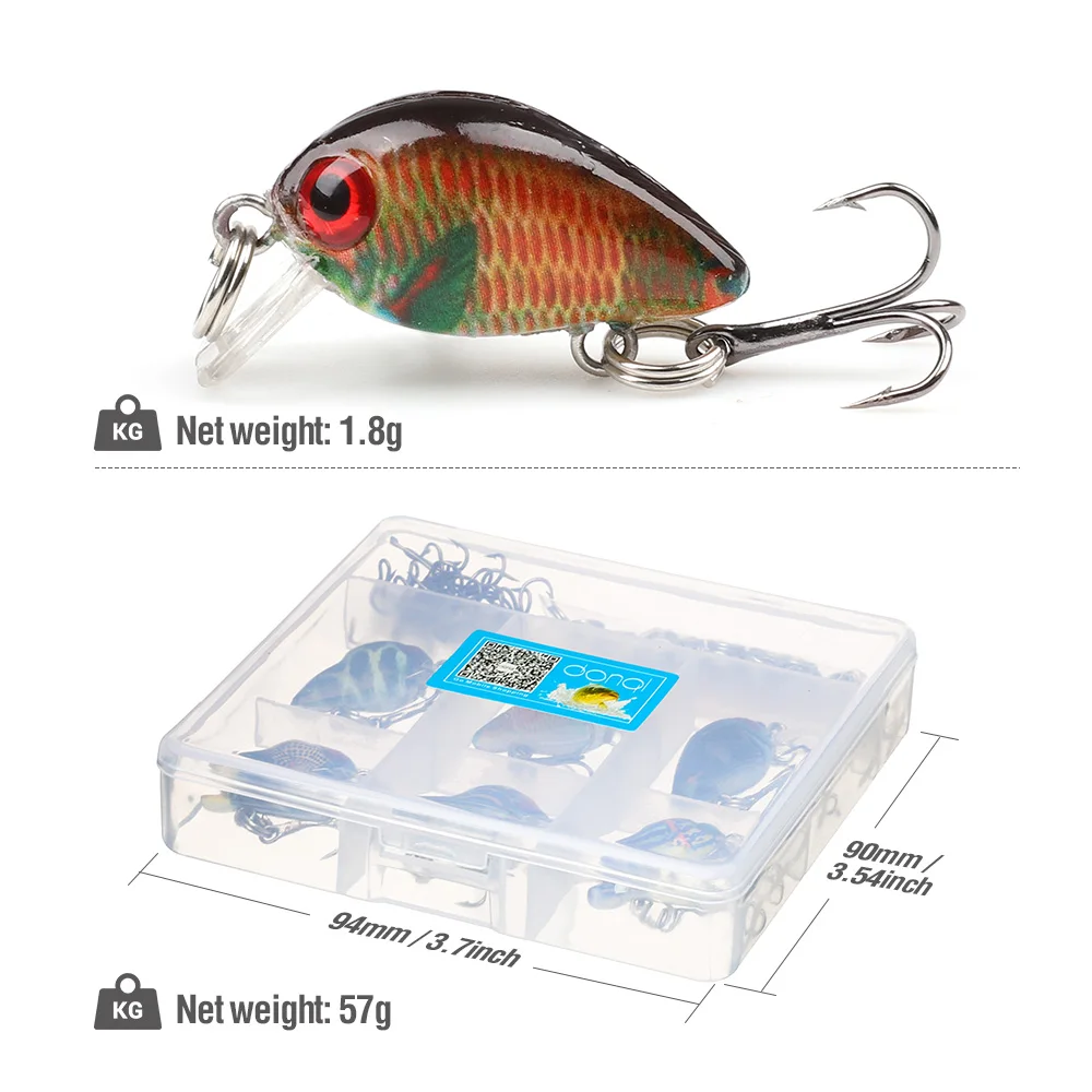 DONQL 6pcs Set Painted Mini Crazy Crankbaits Minnow Fishing Lures 1.8g 2.8cm Colorful Wobbler Fishing Bait Kit With Treble Hook (2)