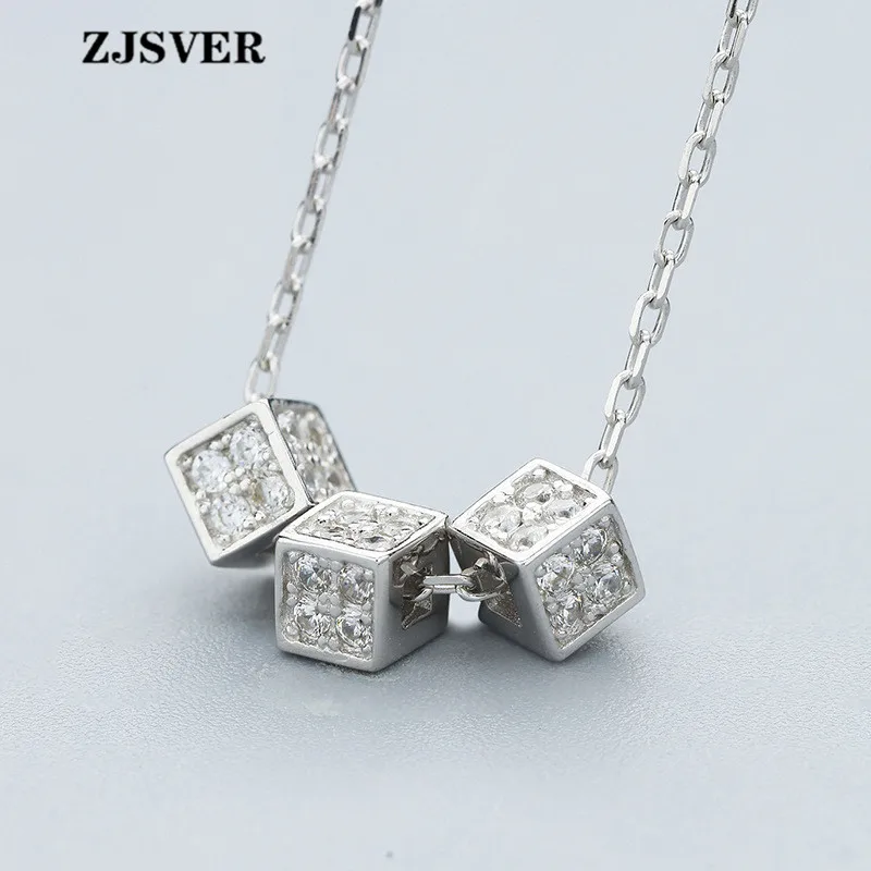 

ZJSVER Fine Jewelry 925 Sterling Silver Necklace Three Squares Pendant Retro Silver Clavicle Chain Women Necklace For Present