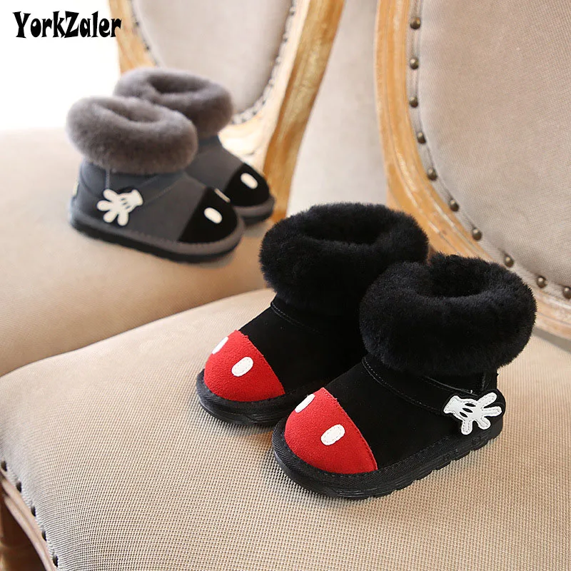 

Yorkzaler Winter Cartoon Kids Snow Boots For Boys Genuine Leather Plush Toddler Baby Boots Warm Cotton Toddler High Top Shoes