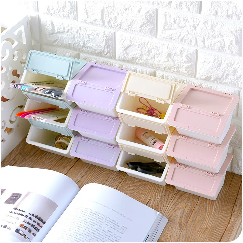 Mini Flip Cover Type Storage Box Stackable Sundries Organizer Home