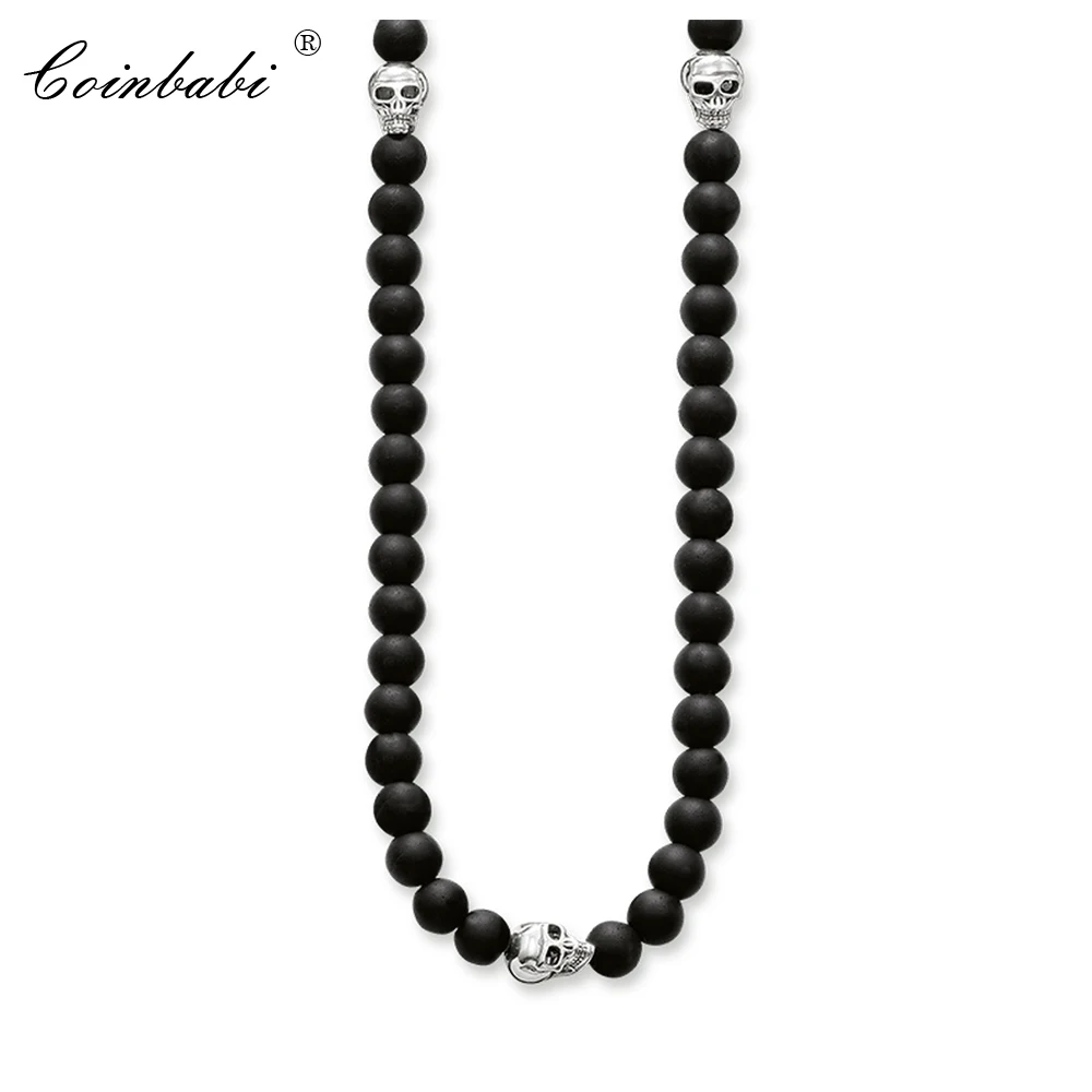 Rebel Skull Chain ribbon necklace Matt-black obsidian beads and skulls Europe Style 2017 Heart Wholesale | Украшения и аксессуары