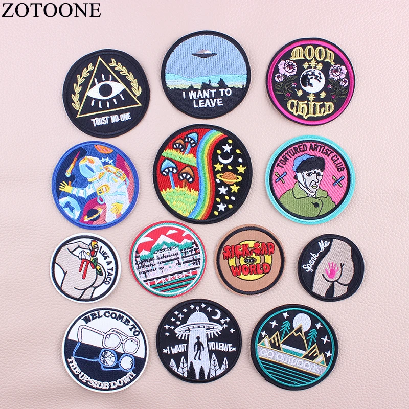 

ZOTOONE Space Eye Patches for Clothes Applique Embroidery Kids Iron on Alien Astronaut Van Gogh Patch Patch for Clothing Badges