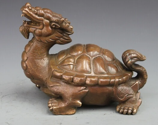 

S07100 Chinese Bronze Copper FengShui Attract Wealth Longevity Dragon Turtle Statue