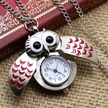 

Cute Vintage Bronze Owl Pendant Steampunk Taschenuhr Necklace Chain Pocket Watch
