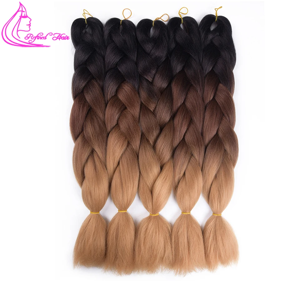 Hot Refined Hair 24inch Jumbo Braids Ombre Kanekalon Braiding Refined Hair 24inch Jumbo Braids Ombre Kanekalon Braiding Extensions Brown Blonde Synthetic Crochet Braid For Russian Women