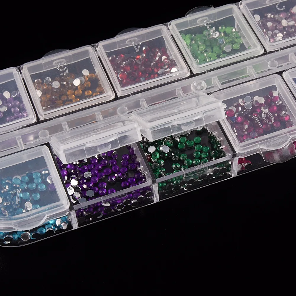 

ROSALIND 1.5mm 12 Colors Nail Decoration Round Box Set Rhinestones Shinny Nail Art Decorations