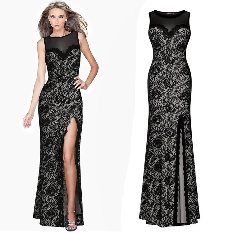

Backlakegirls Illusion Back Split Evening Dress Elegant Sleeveless Lace Floor-length Mermaid Formal Party Evening Gown Vestido