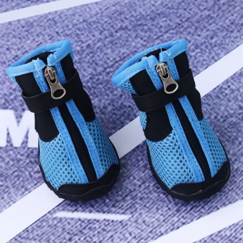 Anti Slip Pet Dog Shoes Summer Leather Mesh Tied Zipper Shoe Paw