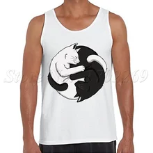 Новые поступления Для мужчин Безрукавки для женщин Мода Yin Yang Товары для кошек Дизайн Белый Черный кот печатных Летняя майка Повседневное фуфайка