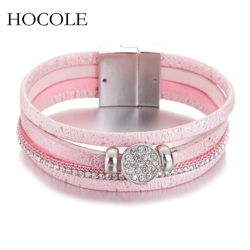 

Multi-layer Leather Bracelet For Women Men Boho Rhinestone Magnetic Wristband Bangles Party Jewelry Bijuteria Feminina
