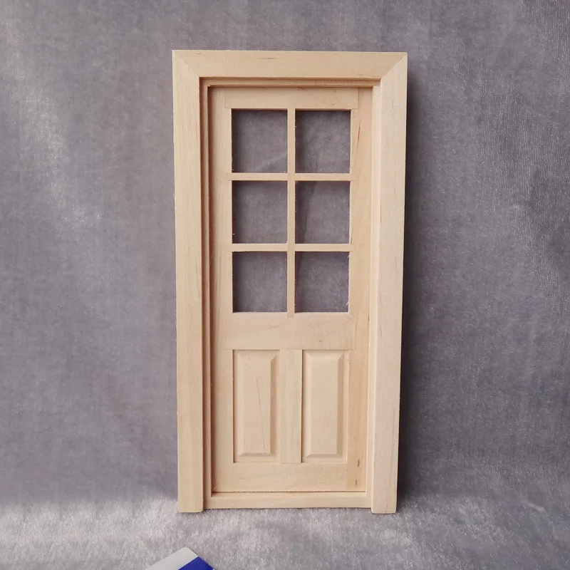 DIY Dollhouse Miniatures Decor 1/12 Doll House DIY Miniature 6-Panel Flat Top Wooden Door Furniture Accessory