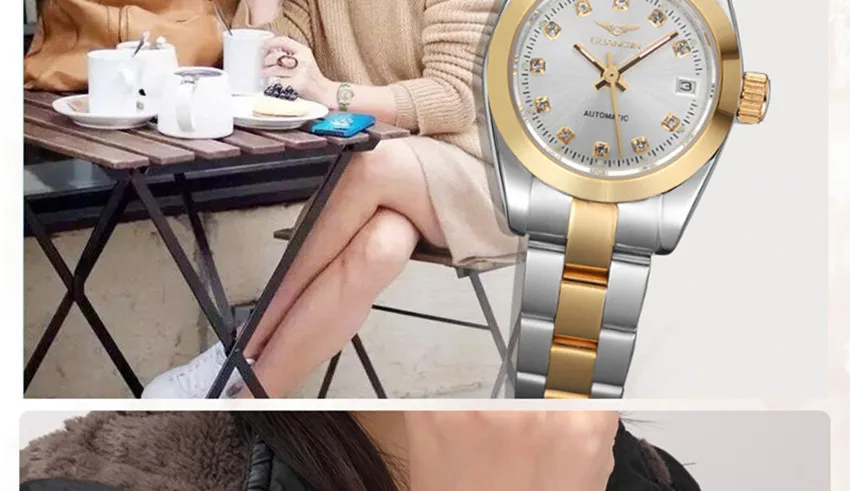 Бренд GUANQIN часы для женщин светящиеся механические часы для девушек часы роскошное женское платье бриллиантовые женские часы наручные часы