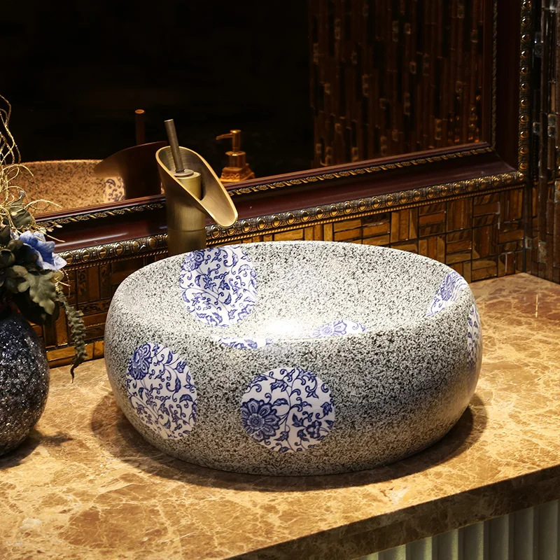 China Glazed Handpainted Ceramic Lavobo Round Countertop Bathroom China Glazed Handpainted Ceramic Lavobo
