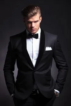 

Custom made Black Mens Wedding Suits Custom Made Slim Fit Wedding Groom Tuxedos For Men Suits Bridegroom (Jacket+Pants+Tie)