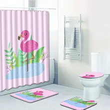 4 шт. Фламинго узор Водонепроницаемый полиэстер ткань душевая занавеска в комплекте Противоскользящие коврики ковер для ванной туалет