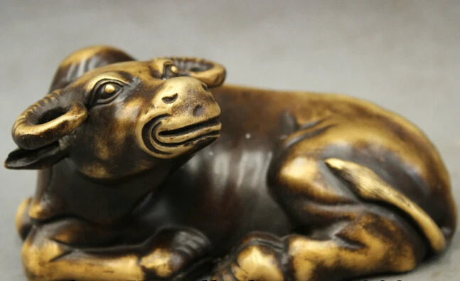 

shitou 002369 Folk Chinese Pure Bronze FengShui Wealth Year Zodiac Lying Bull Ox Buff Statue