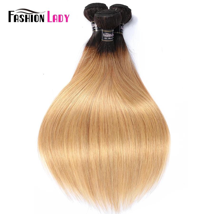 FASHION LADY Pre-Colored Brazilian Straight Hair Human Hair Weave 1B/27 Ombre Human Bundles 2/3/4 Bundle Per Pack Non-Remy