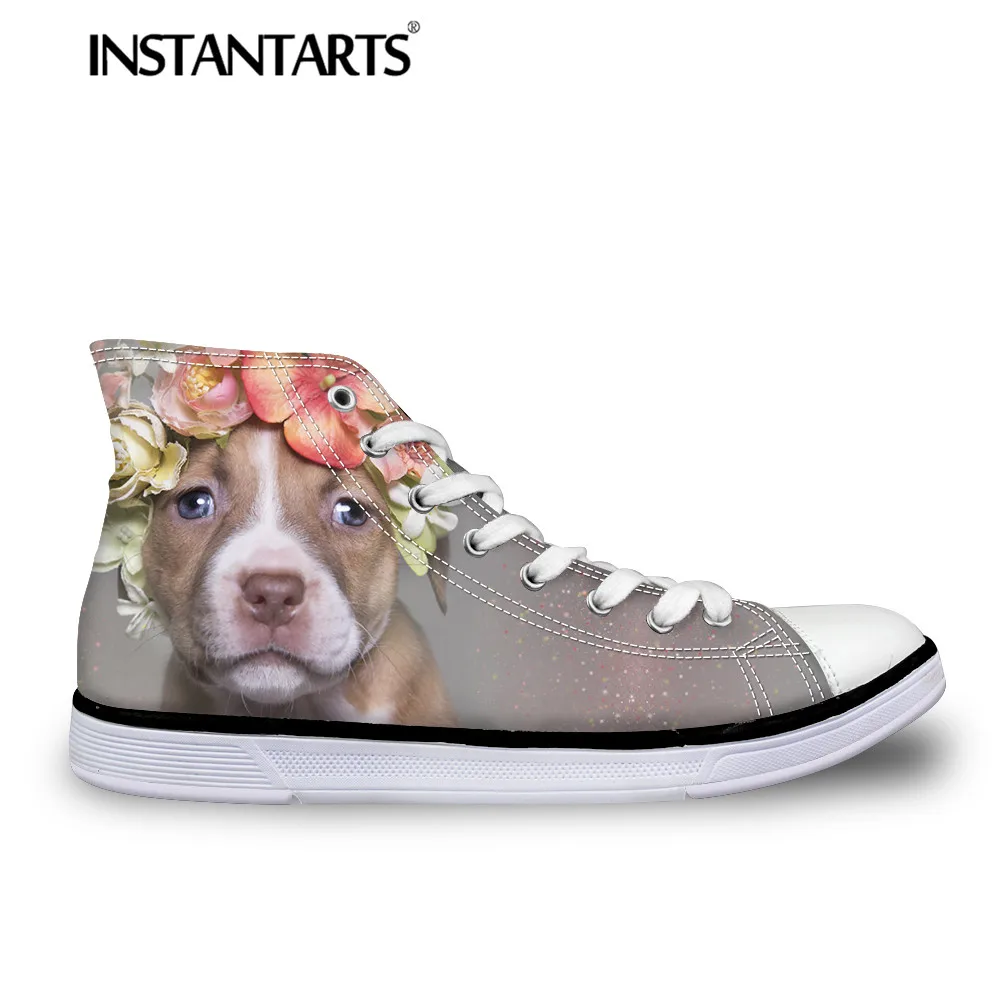 

INSTNTARTS 2018 New High-top Canvas Shoes Tenis Feminino French Bulldog Flower Print Women's Vulcanize Shoe Fashion Lacing Flats