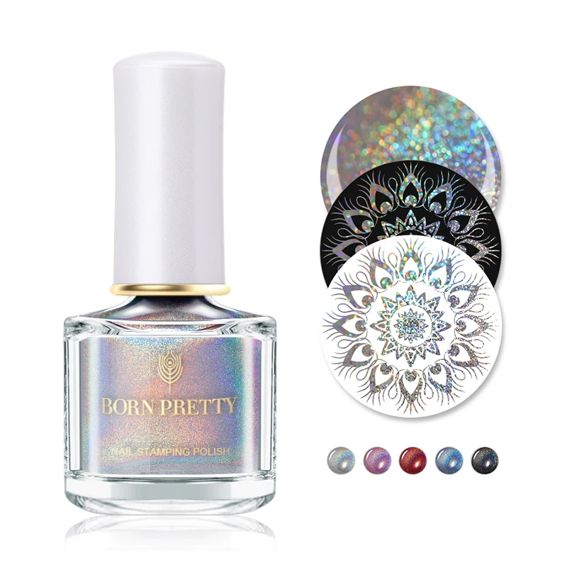 BORN PRETTY 6ml Holographic Stamping Nail Polish Silver Holo Laser Stamping Polish DIY Image