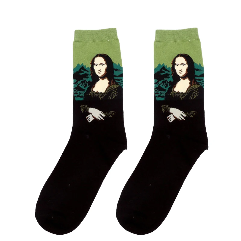 Модные Потрясающие носки с 3d принтом для мужчин и женщин, хлопковые знаменитые носки с живописью Ван Гог Мона Лиза да Винчи, забавные носки, длинные носки - Цвет: EU 36 to 44 color01