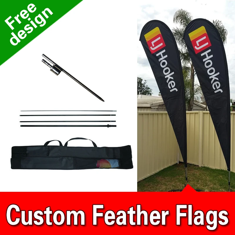 

Free Design Free Shipping Single Sided Inground Spike Teardrop Flags Banners Signs Advertising Feather Flags Pole Kit Feather Ad