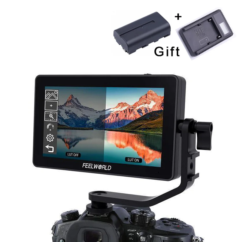 FEELWORLD F6 Plus 5,5 дюймов Suppor 4K 3D DSLR камера полевой монитор 1080P для Canon sony DSLR камера s и карданный стабилизатор - Цвет: With Battery Charger