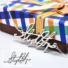 Personal Your Design Handwriting Cut Out Necklace Sterling Silver Custom Signature Name Necklace Memory Jewelry solid silver guitar pick necklace with bell engrave your signature custom name necklace hand written jewelry