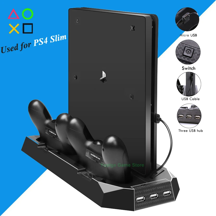 

PS4 Slim Vertical Stand Cooler Cooling Fan Dual Controller Charger Charging Dock Station for Sony Playstation 4 PS 4 Accessories