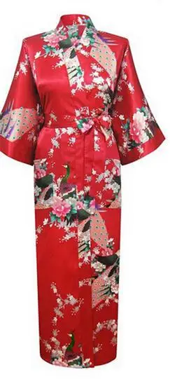 Красное модное женское длинное кимоно Павлин банный халат ночная сорочка халат юката пижамы с поясом S M L XL XXL XXXL - Цвет: red