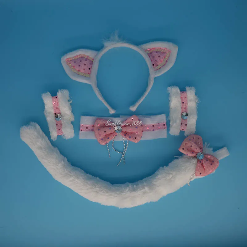 

Woman Girl Sexy White Cat Headband Tail Tie Wristband Cosplay Costume Props Birthday Party Decor Halloween Christmas