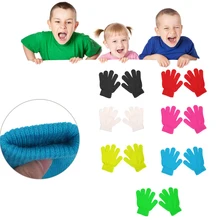 KLV, 1 пара, зимние перчатки, милые детские однотонные вязаные эластичные варежки для мальчиков и девочек, детские аксессуары, 6 цветов