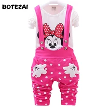 Осенний комплект одежды для маленьких девочек, комплект одежды для маленьких девочек с Минни, футболка с длинным рукавом+ комбинезон, осенняя одежда для маленьких девочек