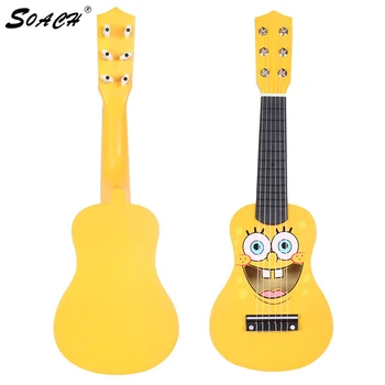 

SOACH 2016 New High quality Cartoon wooden Children's guitar 6 Strings For guitar gifts yellow Ukulele Guitar