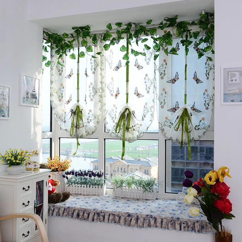 

Topfinel butterfly tulle fantasy Roman curtain blinds embroidered voile sheer Curtains for kitchen living room the bedroom panel